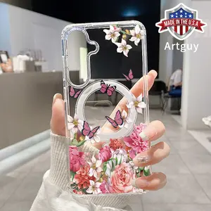 Magnetic Phone Case for Samsung Galaxy S24 Plus S25 Ultra S23 FE Ultra S22+ Butterflies in Flowers Pattern TPU Shockproof Anti-Scratch Stylish Smartphone Cover