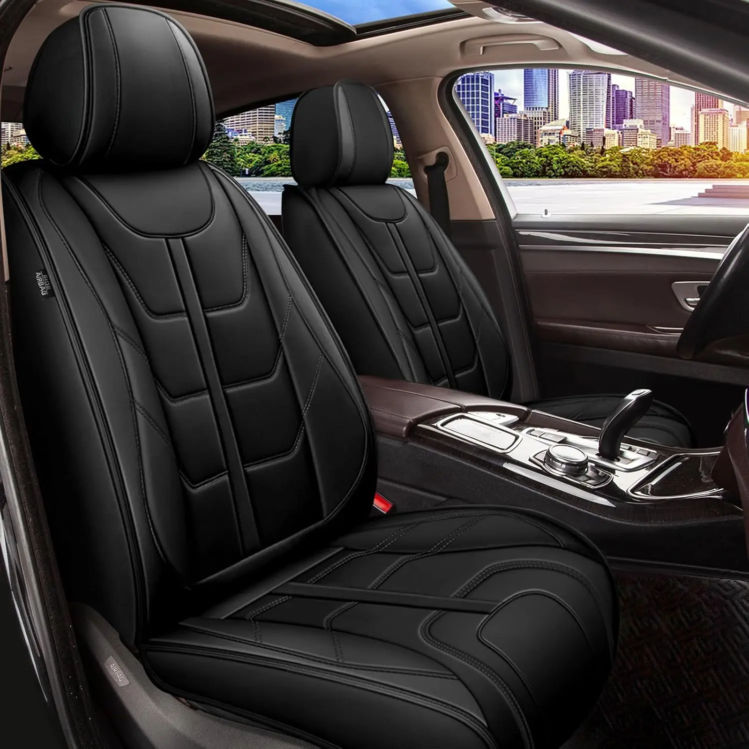 Full Set Artificial Leather Car Seat Covers - Waterproof, Airbag-Safe, Anti-Slip Base, Easy-Install Seat Cushions for 2002-2026 Vehicles, Car Interior Protection Accessories, Compatible with Airbags