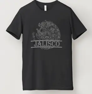 Jalisco Men's Casual Cotton Graphic Round Neck T-Shirt, Cool Mexican Flag Print, Short-Sleeve, Unisex Fit, Breathable, Stylish, Figure-Flattering, Streetwear Tops, Soft Fabric, Crewneck, Men's Gift Fashion Tshirt Menswear Outfits Tee Love