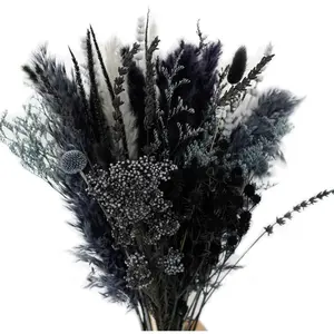 Dried Pampas Grass Bouquet,17"  Dried Flower Bouquet, Black Pampas and Thistle Flower Mixed Bouquet Bohemian Style  Dried Flower Decoration