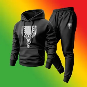 Men's 2-Piece Black History Month Letters Print Polyester Hoodie & Drawstring Sweatpants Set - Minimalist, Breathable, Long-Sleeve, Loose Casual Athletic Tracksuit for Fall, Winter Day Wear, Mensfashion Athleisure