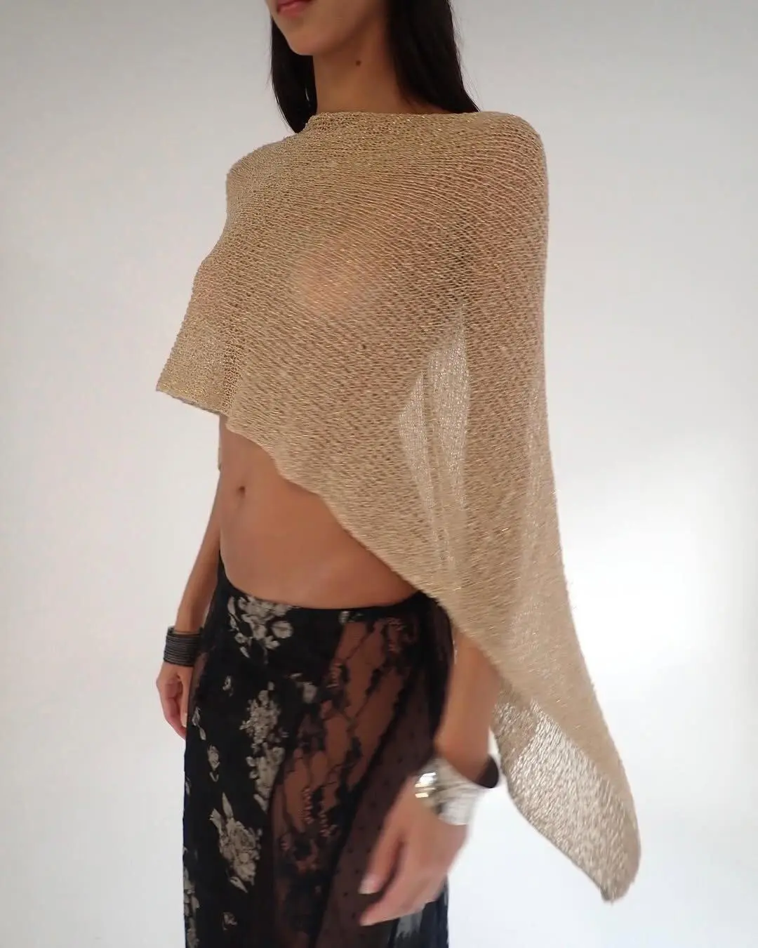 Women's Summer Polyester Asymmetric Knit Hollow-Out Loose Fit Shawl Sun Protection Top - Beach Cover Ups, Bikini Goals, Boat Day Style Swimwear Cover Up, Casual