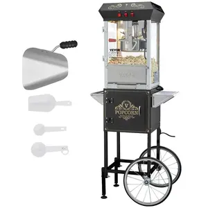 【Summervibes】VEVOR Popcorn Maker with Cart,  850W Popcorn Popper Machine, 8 Oz Kettle Makes 48 Cups per Batch, Popcorn Maker Equipped with Tempered Glass, Includes 4 Scoops, Movie Theater Style, Black