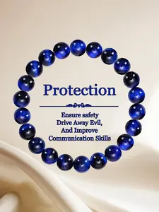 Natural Crystal Blue Tiger Eye Beaded Bracelet, Safe Protection, Enhances Spirituality, Emotion Relief, Gift for Friends, Energy Bracelet