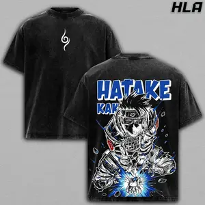 Kakashi Hatake Wash Tee, Naruto Shippuden Anime Shirt, Heavy Cotton Acid Washed T-Shirt, Double Printed Oversize Top, Unisex Casual Streetwear, Oversized Anime Print T-Shirt, Graphic, Gift For Anime Fan