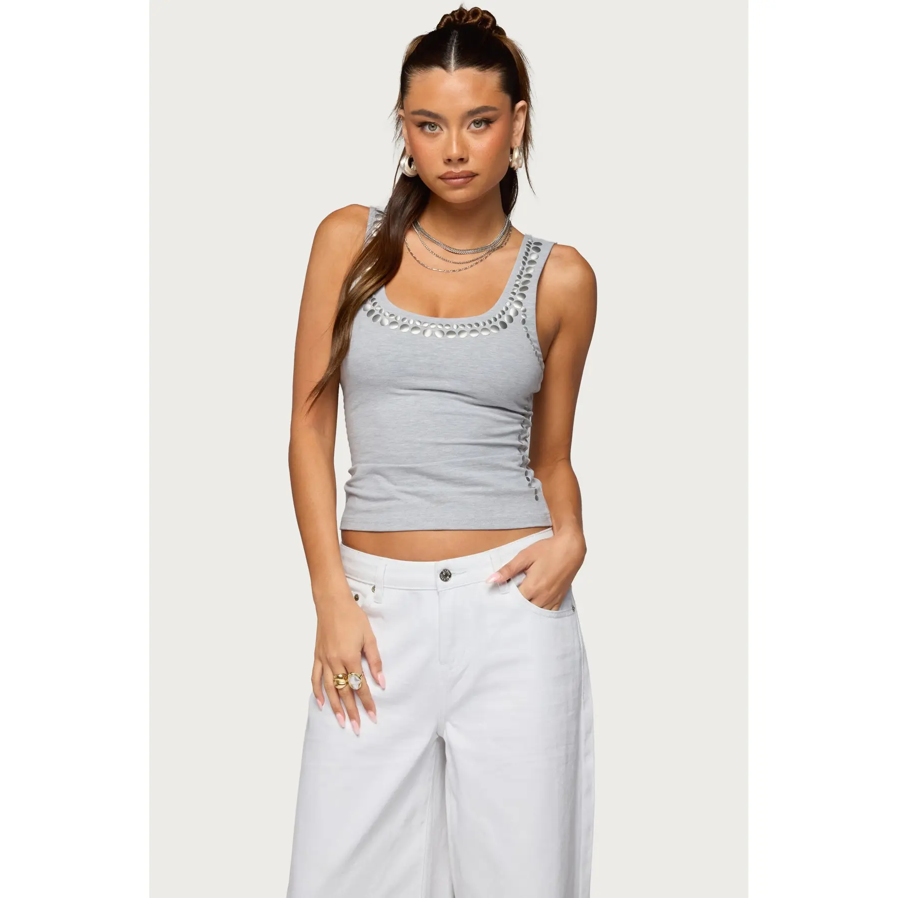 Studded Built In Bra Tank Top Studded Built In Bra Tank Top