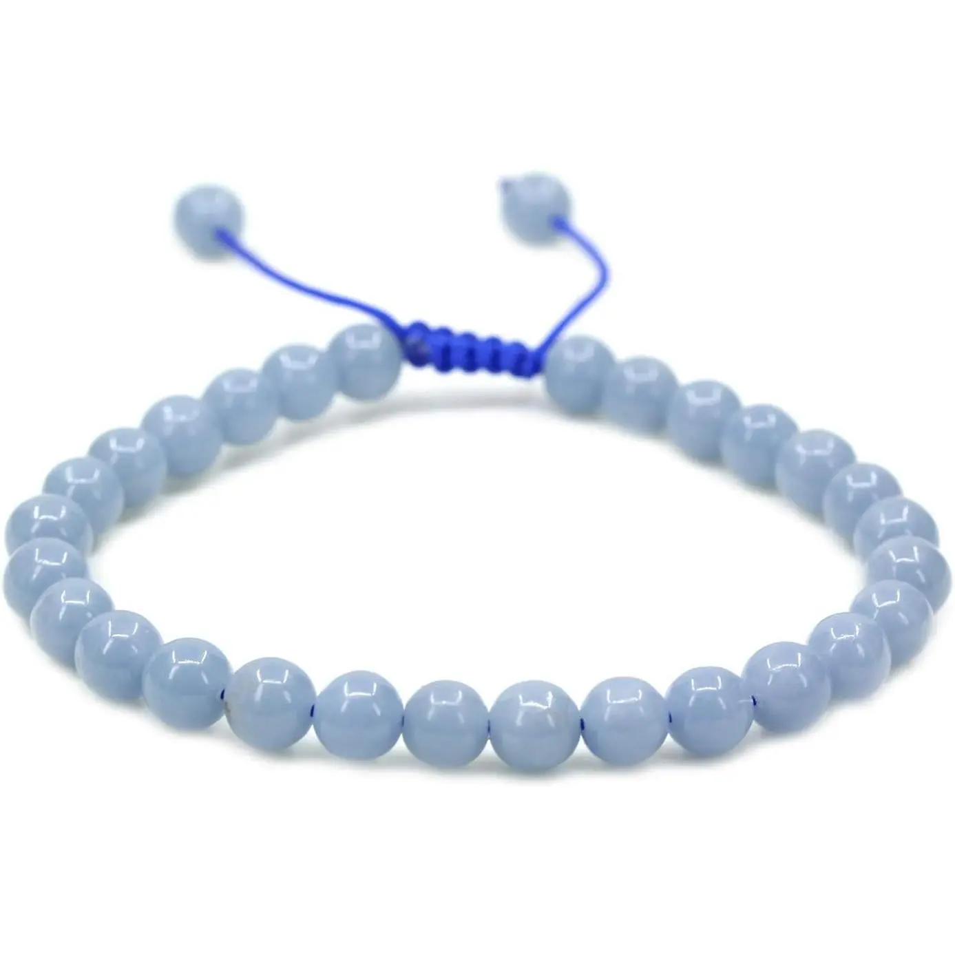 Angelstones Handmade Gemstone 6mm Blue Angelite Round Beads Adjustable Braided Macrame Tassels Chakra Reiki Bracelets 7-9 inch Unisex