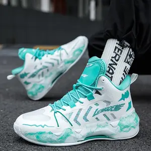 Men's Fashion Sneakers, High-Quality Night Glow Basketball Shoes, Letter Print & Random Pattern, Lace-Up Closure, Unisex, Mid-Top Height, Mesh & Fabric Upper, Rubber Sole, Fabric Insole