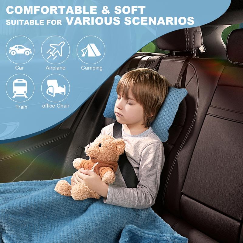 3 in 1 Travel Blanket Pillow Set - 350/280 GSM Thick Travel Blanket Airplane Compact with Bag, Soft Bag with a Pocket, Inflatable Travel Pillow for Camping & Car Trip