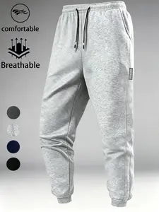 Men's Casual Sport Pants, Lightweight Polyester, Elastic Waistband, Pockets, Knitted, Cuffed, Ideal for Outdoor Activities and Travel