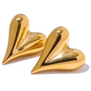 Heart Stud Earrings - Elegant Gold-Tone Design for Women's Fashion Accessories stainless steel