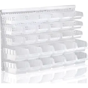 Transparent Garage Organizer Bins, 30 count Wall Mounted Storage Small  Bins With White Pegboard to Store Nuts,, Screws, Nails