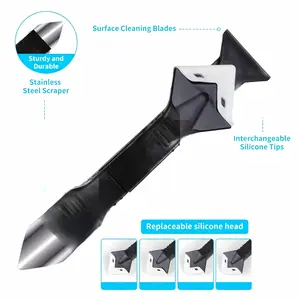 Silicone Stainless Steel Grout Tool Set, 3-in-1 Caulking Scraper with 4 Replaceable Radius Tips, Ideal for Bathroom, Kitchen, Floor, Tile and Sink Joints in1 removal tool
