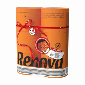 Renova 6 Orange Toilet Paper - Pack of 6 rolls - 180 Sheets Each - 3 Ply - EMAS & Ecolabel Certified - Dermatologically & Gynecologically Tested - Elevate Your Restroom with Sustainable Luxury - Soft, Strong & Sustainable
