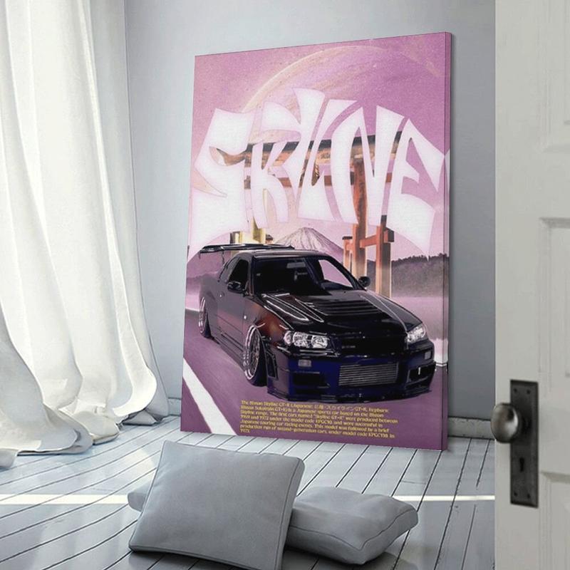 1 Count Wooden Framed Canvas, Trendy Retro Sports Car Poster, Modern Art, Fashion Poster, Living Room Bedroom Decoration, Hallway Office Mural, Kitchen, Home Poster, Ideal Gift, High Definition, Waterproof, Artwork