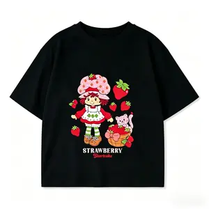 Cotton Unisex Vintage Strawberry Shortcake and Kitty Custard Casual T-Shirt