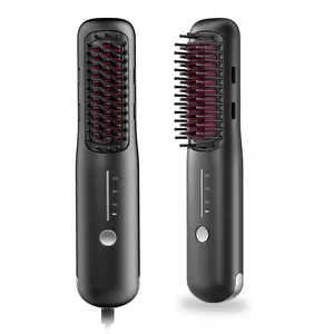 Travel in Comfort with NOVUS Porta Cordless Hair Straightener Brush, Mini Ionic Hot Comb, USB Rechargeable & Anti-Scald Smooth Lightweight