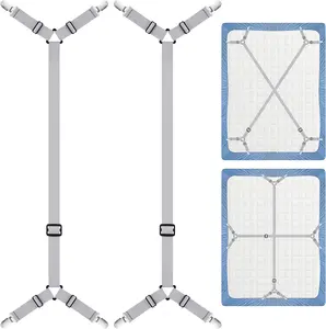 2 Pack Bed Sheet Fasteners Straps Adjustable Bed Sheet Holder Bands with Sheet Clips for Bedding Stays Bedsheet Tie Downs - Grey