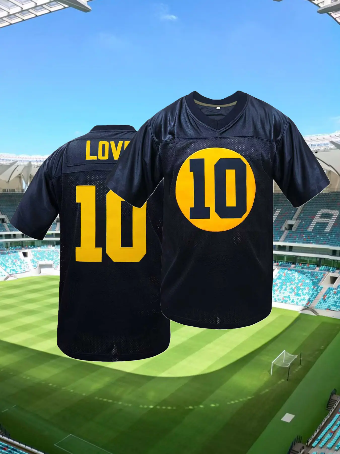 Men Women Embroidered Rugby Jersey,Green Bay Football Jersey,Letter and Number Stitched T-Shirt,V Neck Loose Fit Casual Top, Breathable Short Sleeves Design, Training and Competition,All Season Daily Wear, Sports Jersey