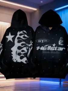 Hellfire Flame Black Hoodie Block Cotton Men's Streetwear Clothing 2000s Apparel Vacation Wear Retro Menswear