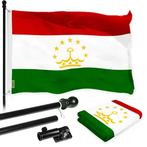 G128 Combo Pack: 6 Ft Tangle Free Spinning Flagpole (Black) & Tajikistan Flag 3x5 Ft Printed 150D Polyester, Brass Grommets (Flag Included) Aluminum Flag Pole
