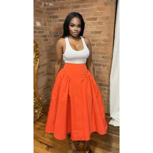 Brunch With The Girls Woven Full Midi Skirt - Deep Orange