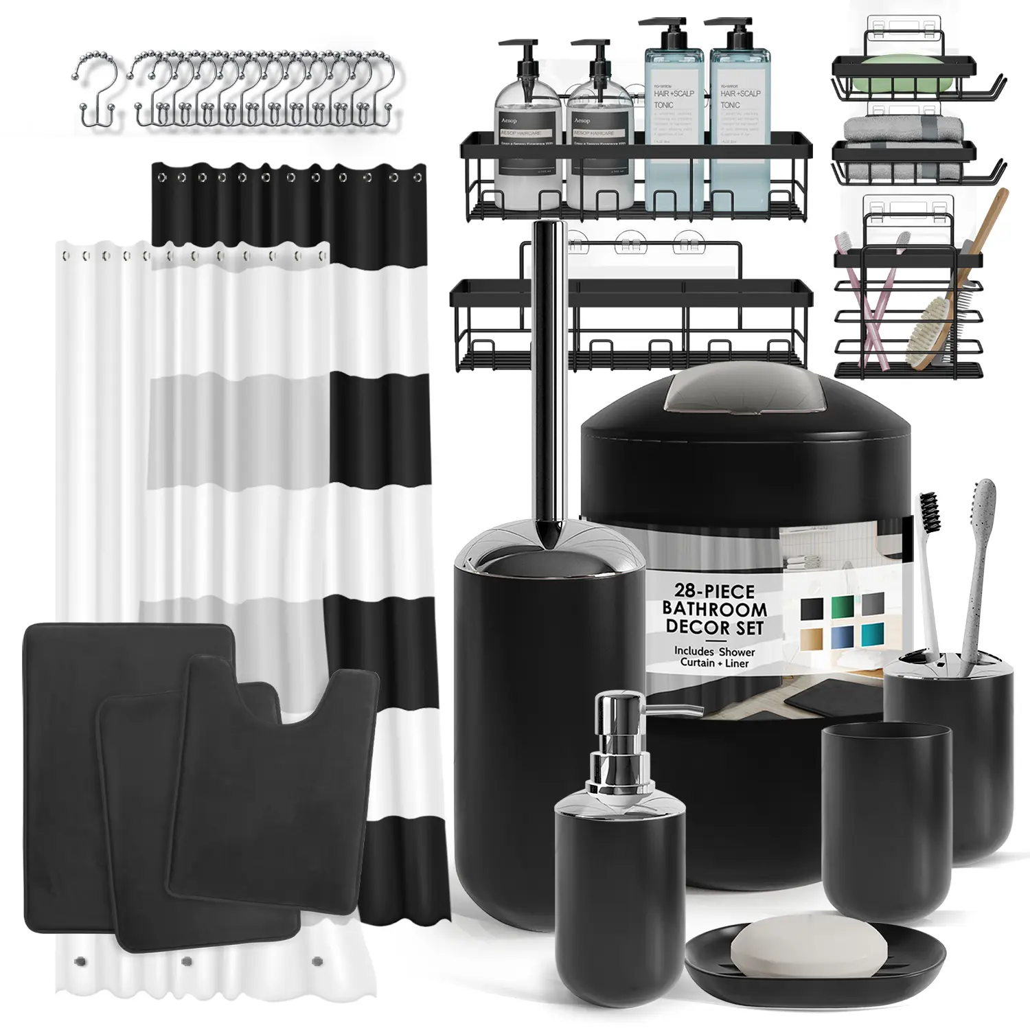 Hearth & Harbor Classic Bathroom Accessories Set for Bathroom Organization – Elegant Design, Durable & Easy to Clean, Rust-Resistant Shower Curtain Rings.