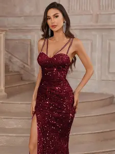 Women's Glitter Sequins Backless Mermaid Dress, Elegant Deep V Neck Sleeveless Evening Party Gown, Ladies Wedding Guest Dress for Banquet