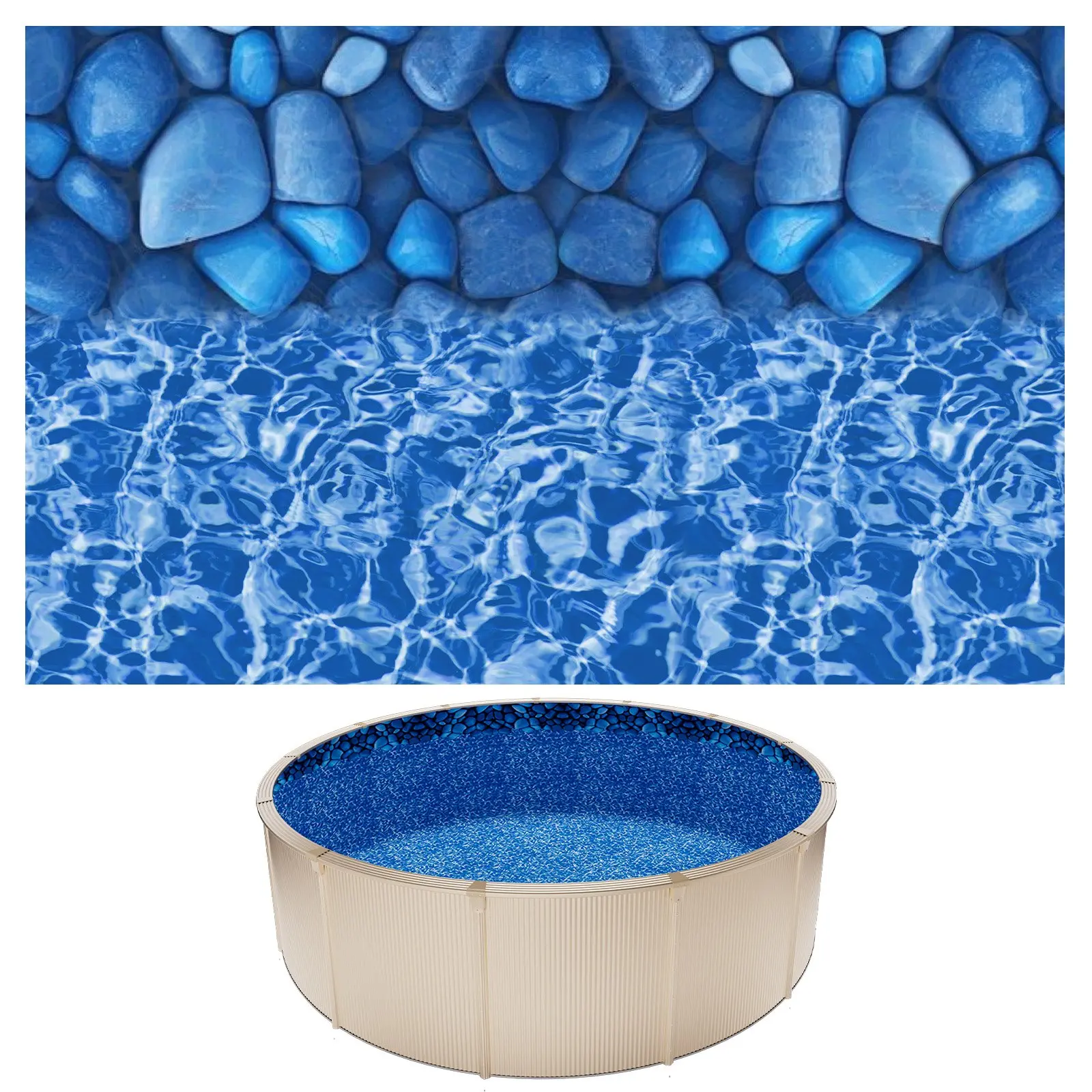 VEVOR Round Overlap Premium Vinyl Pool Liner, 15ft Size, 54 in Wall Height, Easy Install with Leak-Proof Patches, for Steel-Sided Above-Ground Outdoor Pools, Boulder Swirl Design, Above-Ground Pool