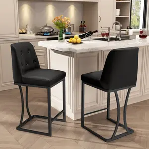 Two-piece high-legged bar stools, 24 inches high, leather Prue material for the modern kitchen island with backrest-style bar chairs