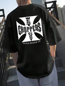 West Coast Vintage Choppers Print Plus Size Loose Short Sleeve T-Shirt, Soft Breathable Cotton Fabric, Essential for Casual Streetwear