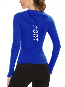 Women's Sport Hoodie Sweatshirt, Hooded pullovers, Yoga Running Fitness Exercise Tight Long Sleeve Thumb Hole Breathable Casual Mesh V Neck Pullover Yoga Tops