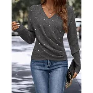 Elegant Women's Casual Knit Sweater, Long Sleeve Warm Pullover for Spring & Fall, Korean Style Holiday Fashion Top