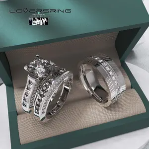 Wedding Ring Sets His And Hers Promise Ring Wedding Ring Sets His And Hers Couples Women 925 Sterling Silver Square Cut Moissanite Man titanium Wedding Band