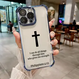 Fashionable Simple Cross Pattern Transparent Electroplated Shockproof Phone Case,Suitable for iPhone 17 Air/16 Plus/15 Pro Max/14 Pro/13/12/11/XS Max/X Phone Case, Best Gift Choice for Family, Friends,Lovers,Boyfriend,Girlfriend for New Year and Christmas