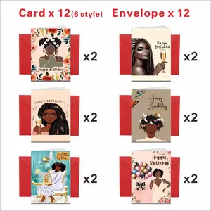 12pcs African American Birthday Cards and Envelopes Set, Multi Occasion Blank Greeting Cards for Family and Friends, Black History Month Gifts, New Year Gifts, Paper Material