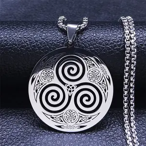 [Pendant-02]Stainless Steel Witchcraft Vortex Necklace Viking Triskelion Celtic Knot Spiral Triskele Necklace Jewelry