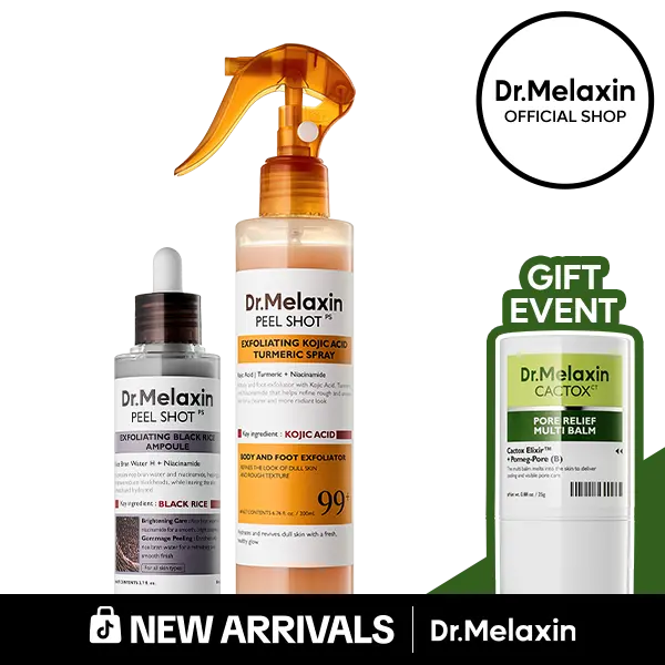 [Dr.Melaxin New Arrival Exclusive GWP] Body & Face Peel Shot Duo - Glow Rice Peeling Ampoule Gentle Exfoliant Korean Radiant Skin Care Pure Kojic Acid & Turmeric