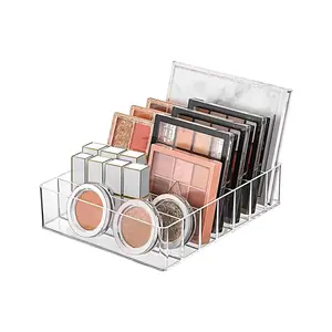 Makeup Organizer for Eyeshadow Palette and Lipstick Organizer, 7 Section Divided Makeup Palette Organizer for Vanity Drawer Countertop Modern Cosmetics Storage(7.48" x 6.22" x 1.77") Gift Plastic Transparent Boxes