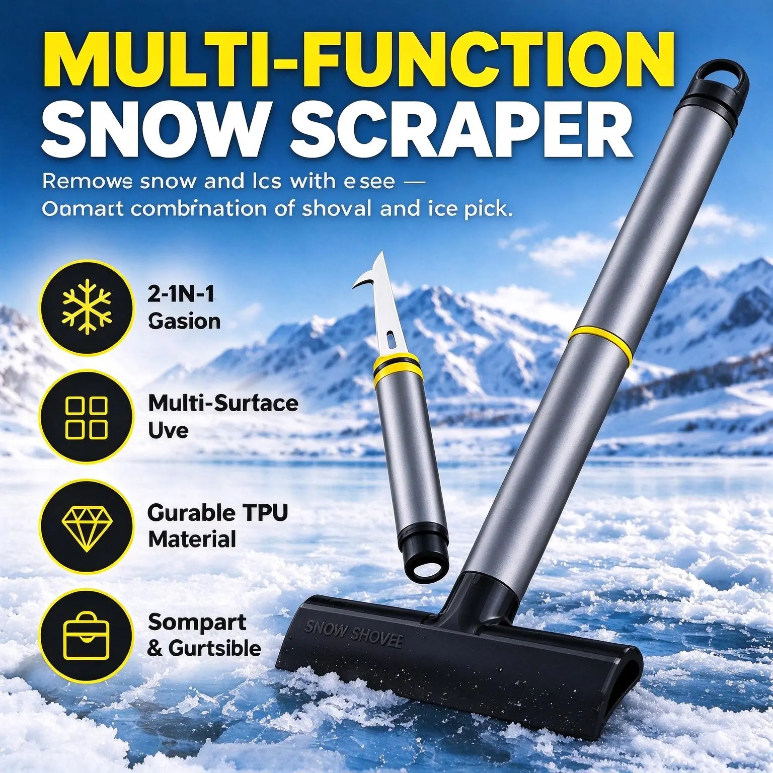 2 in 1 Car Snow Scraper Ice Remover, Portable Windshield Ice Scraper for Auto Window Snow Removal Winter Car Accessories