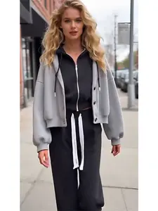 Lucky's Women's Two-Piece Hoodie Set - Cropped Hoodie & Wide-Leg Pants - Soft Polyester Blend - Adjustable Drawstring - Embroidered Logo - Casual Streetwear - Black Set - Fashion