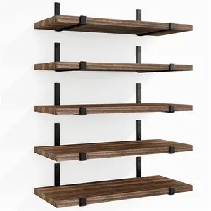 5 Set Floating Wall Shelves Rustic Wood Wall Storage Decor Hanging