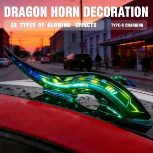 2-Pack Cyberpunk Dragon Horn Lights  32 LED Modes + 16Hrs Battery - Type-C Fast Charge| Easy Roof Install