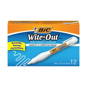BIC Wite-Out Brand Shake 'n Squeeze Correction Pen, 8 ML Correction Fluid, 12-Count Pack of white Correction Pens, Fast, Clean and Easy to Use Pen Office or School Supplies
