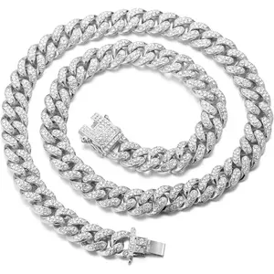 Gold Plated Chains for Boys - TYCOON JUNIOR - Kid's 14MM Platinum Plated Cuban Link Chain Necklace Bracelet,Lab Diamonds Prong Set,Fits Ages 8-16 Y/O. with Giftbox