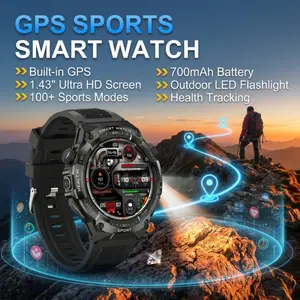 1.43-inch high-definition round men's smartwatch - capable of making calls and controlling music - 5ATM level water resistance - extremely long battery life - fitness watch and outdoor sports watch for both Android and Apple phones