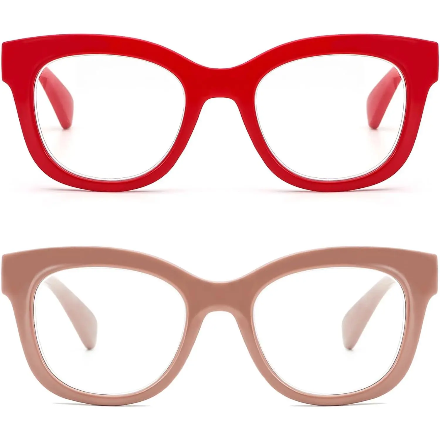 2-Pack Unisex Retro Oversized Frames, Stylish Blue Light Blocking UV400 Lenses for Matching Clothes, Spring Hinge & 18mm Bridge, Includes Cleaning Cloth, Reading Eyeglasses, Lightweight, Wear Daily, Digital Screen, Scratch-Resist, Blue Light Blocking Lens