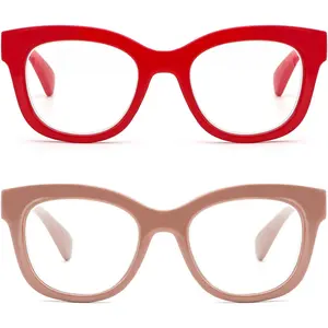 2 Pack Retro Oversized Reading Glasses for Women Men, Blue Light Blocking Computer Readers Stylish Spring hinge