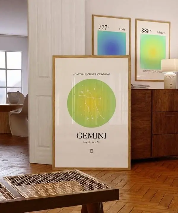 Gemini Zodiac Aura Constellation Poster Cute Aesthetic Star Sign Decor Poster Trendy Cool Wall Art Bedroom