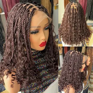 Brown Short Boho Braids - Stylish Haircut with Curls, Perfect for Casual Looks and Outfits